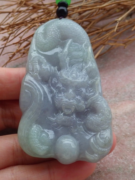 gojade Jewelry - Certified Hand Carved Natural Burma Grade A Jade jadeite Dragon Pendant Necklace
